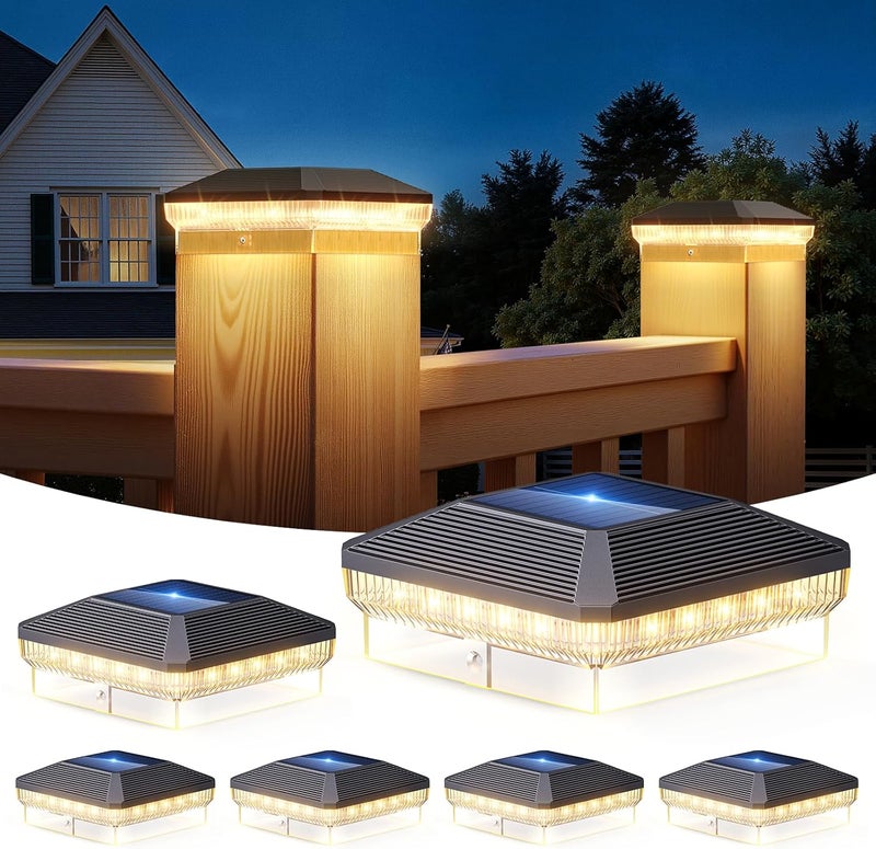 LETMY 6 Pack Solar Post Cap Lights Outdoor, 40 LEDs 4x4 Fence Post Solar Lights Outdoor Waterproof with 3 Modes, Solar Powered Deck Fence Cap Light for 3.5x3.5 4x4 Vinyl Wooden Posts (Black) - Image 1